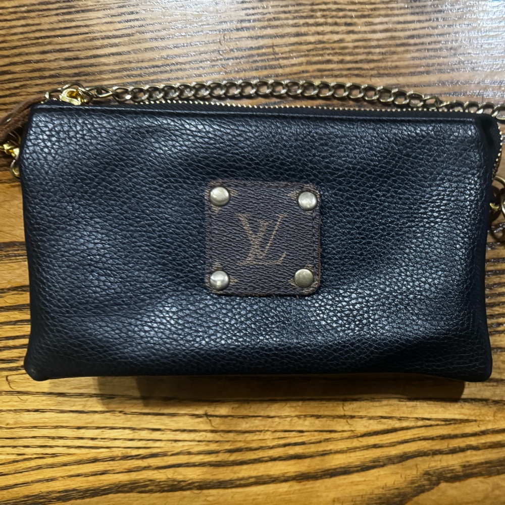 Boutique crossbody LV purse with authentic Louis Vuitton leather patch